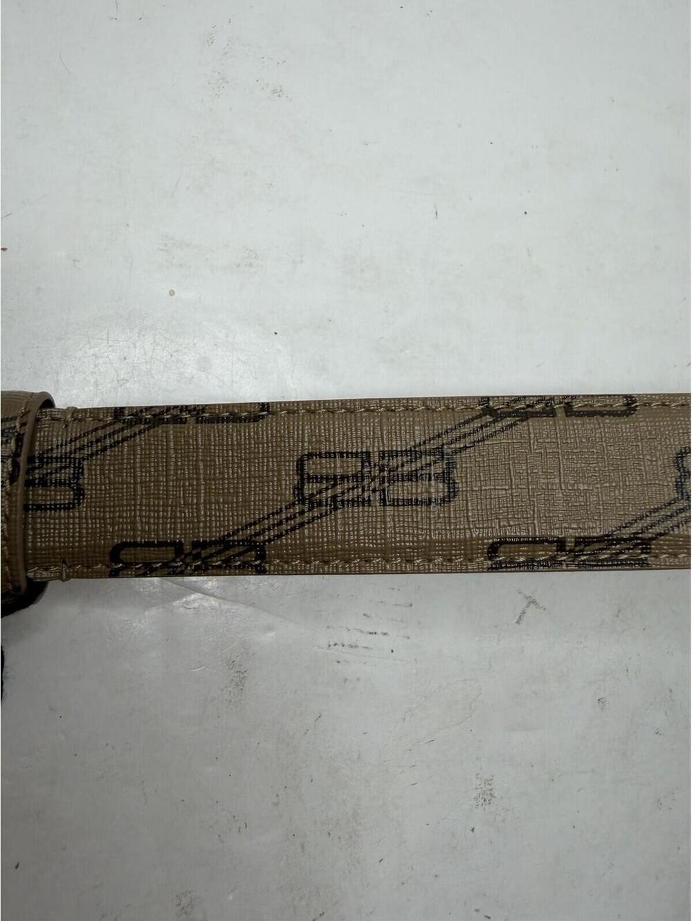 Balenciaga BB Logo Leather Belt Taupe Brown Silver Buckle Size 85 New - Picture 3 of 8